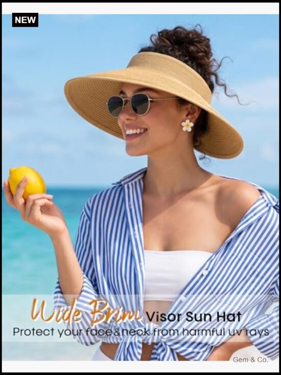 UPF 80+ Wide Brim Straw Sun Visor Hat for Women main image 7